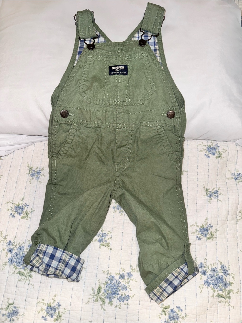 OshKosh B’gosh Green Overalls 2T Plaid Cuff
